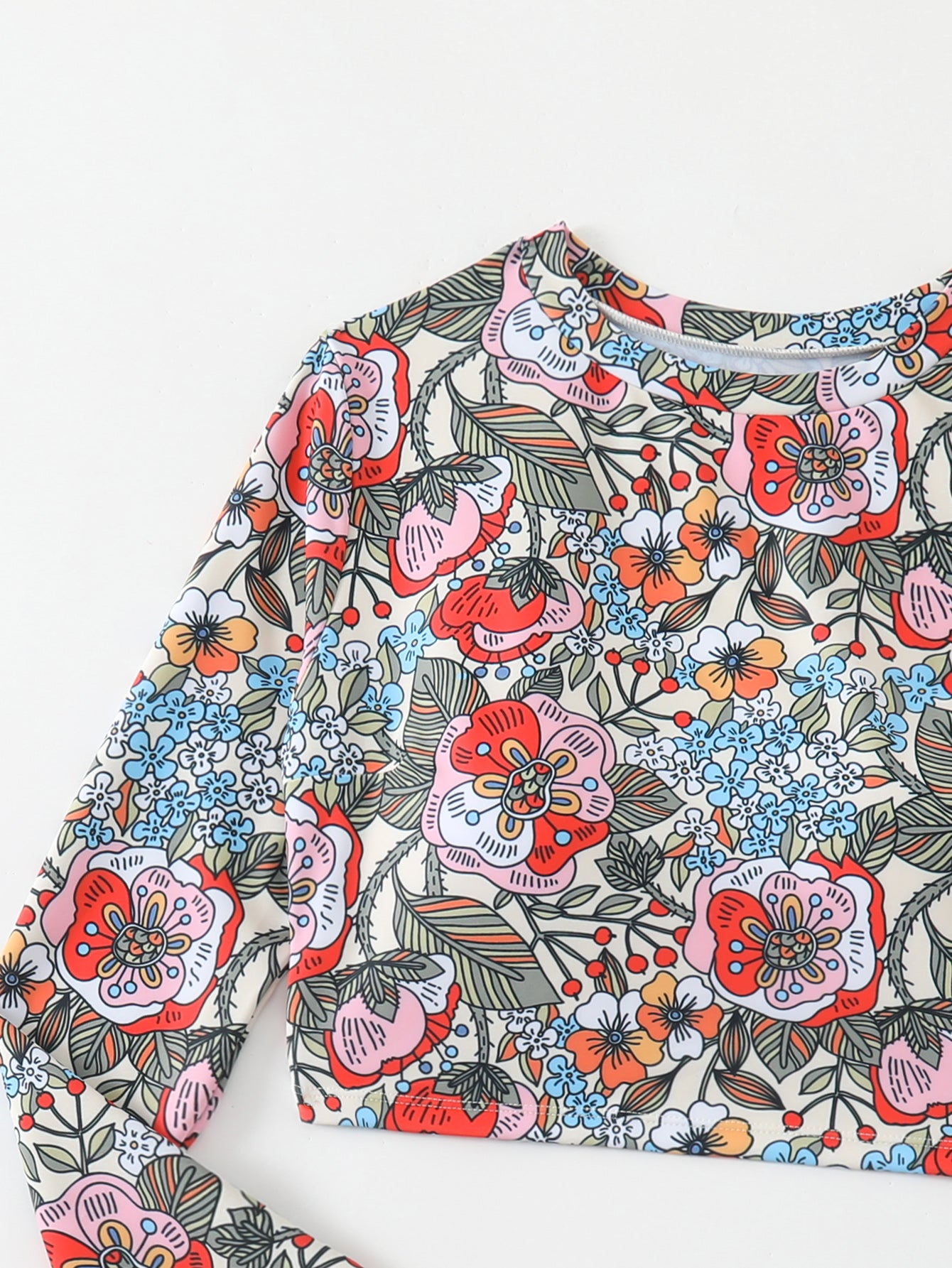 Vibrant Floral Print Long Sleeve Bikini Set with Matching Shorts for Women