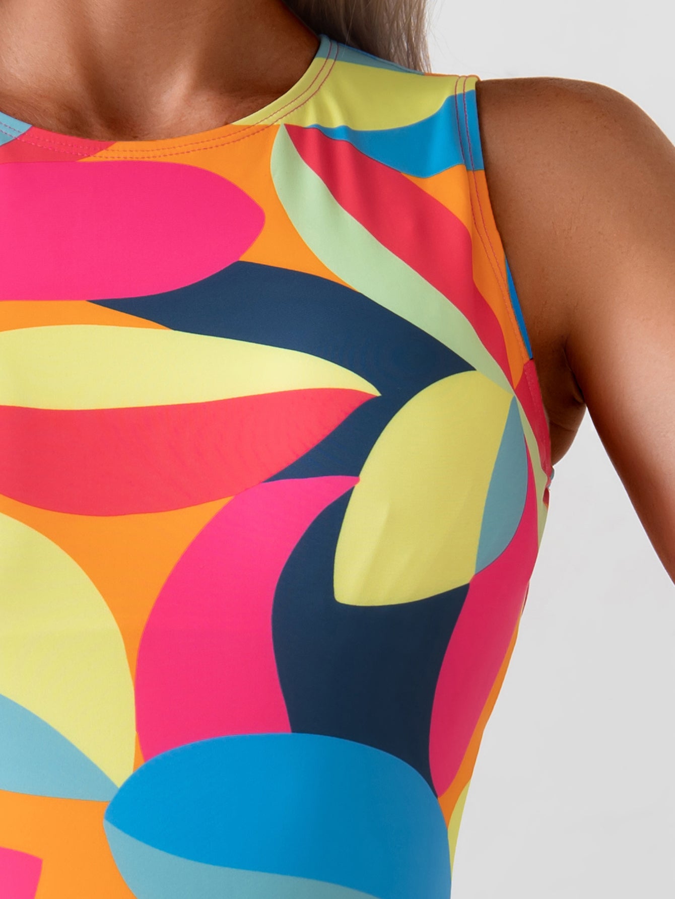 Vibrant Multicolor Abstract One-Piece Swimsuit with Bold Leaf Pattern for Women