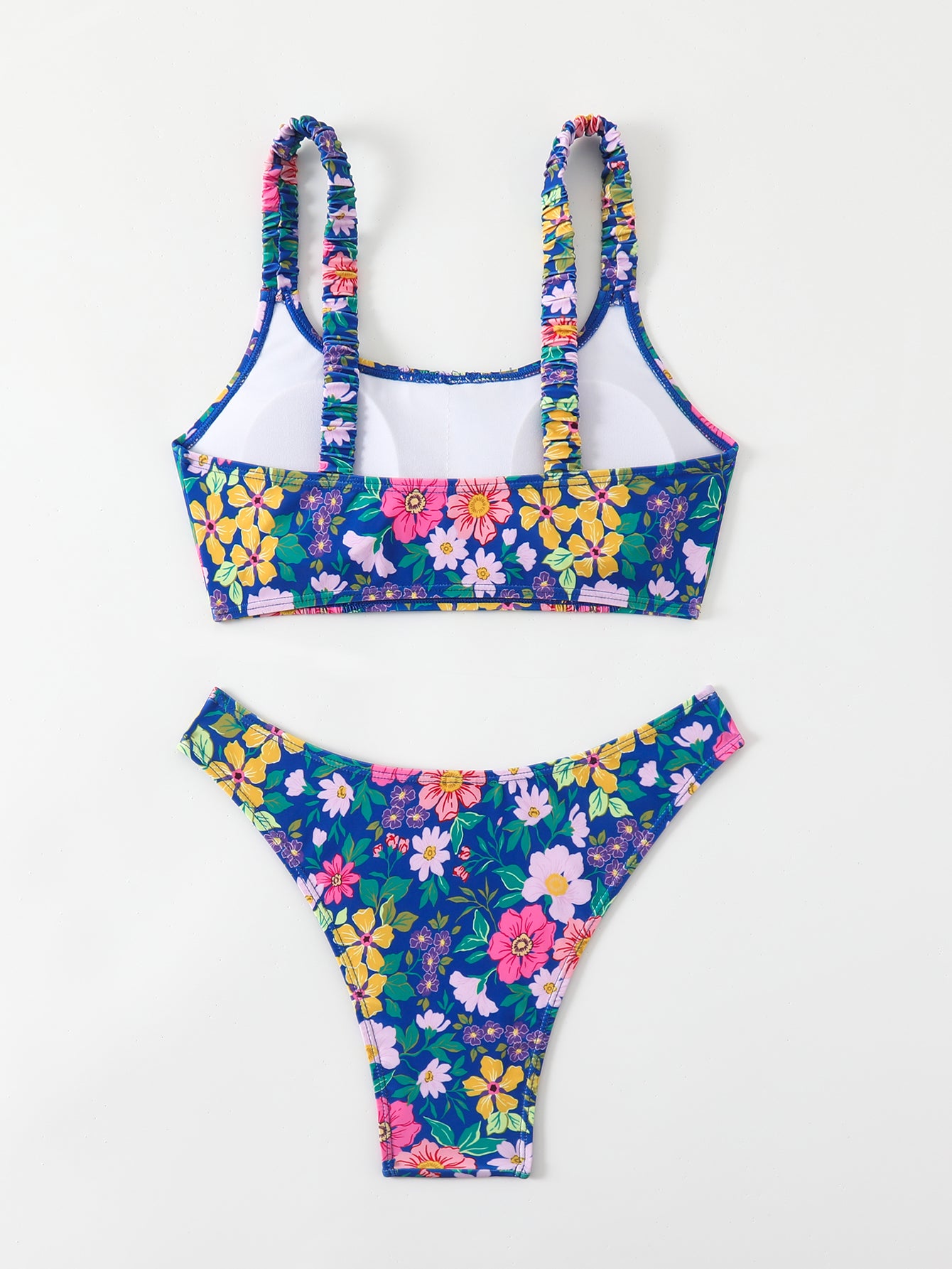 Colorful Floral Print Two-Piece Swimsuit with Tie-Front Top and High-Cut Bottom