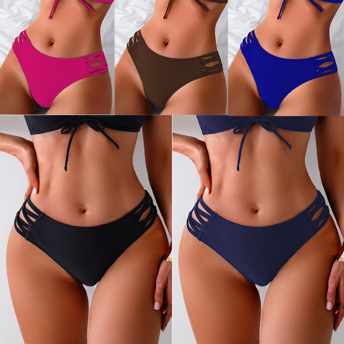 Vibrant Pink Tie-Front Bikini Set with Crisscross Side High-Cut Bottoms for Women