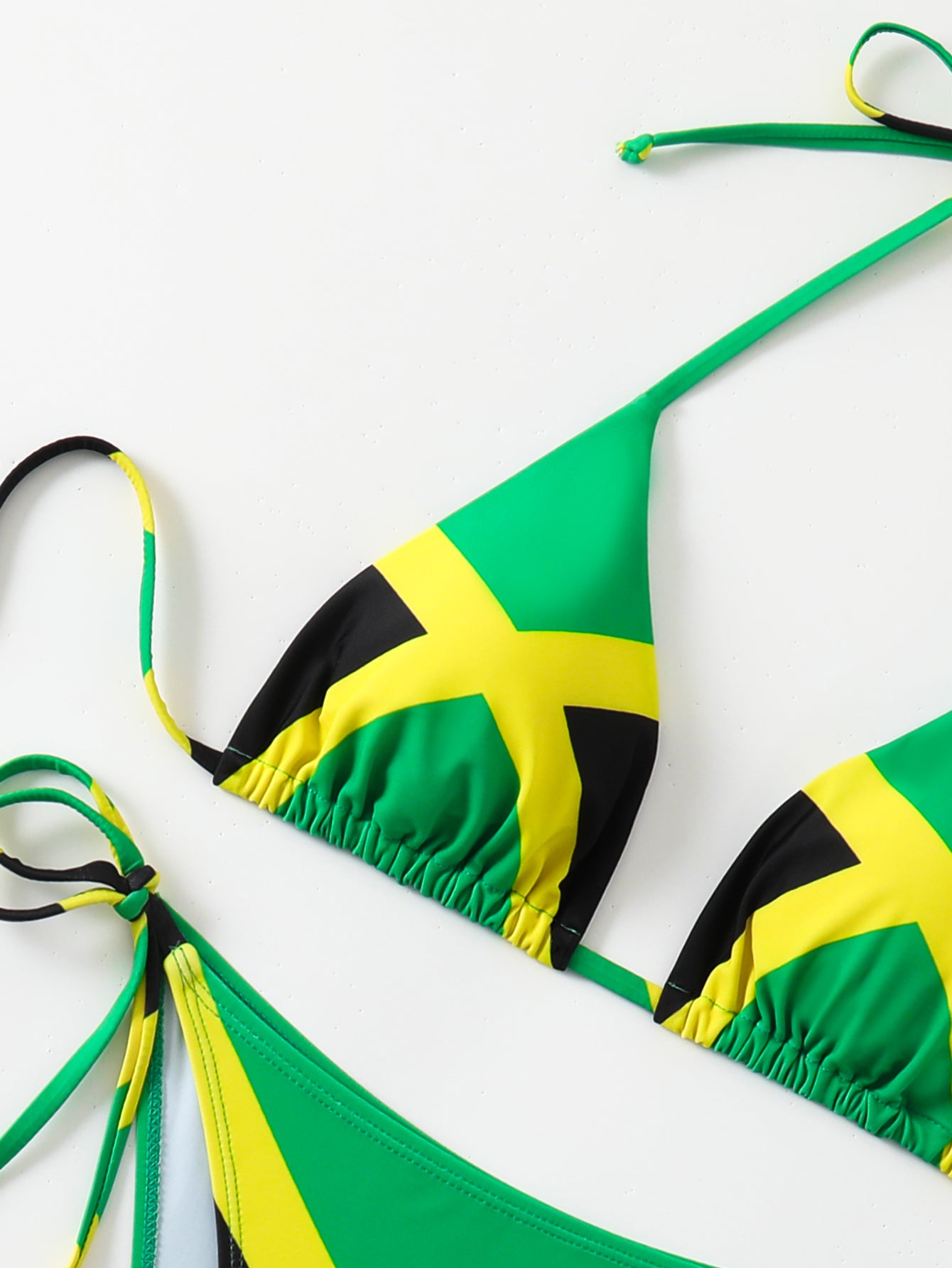 Vibrant Jamaican Flag Print Tie-Side Bikini Set with Adjustable Straps
