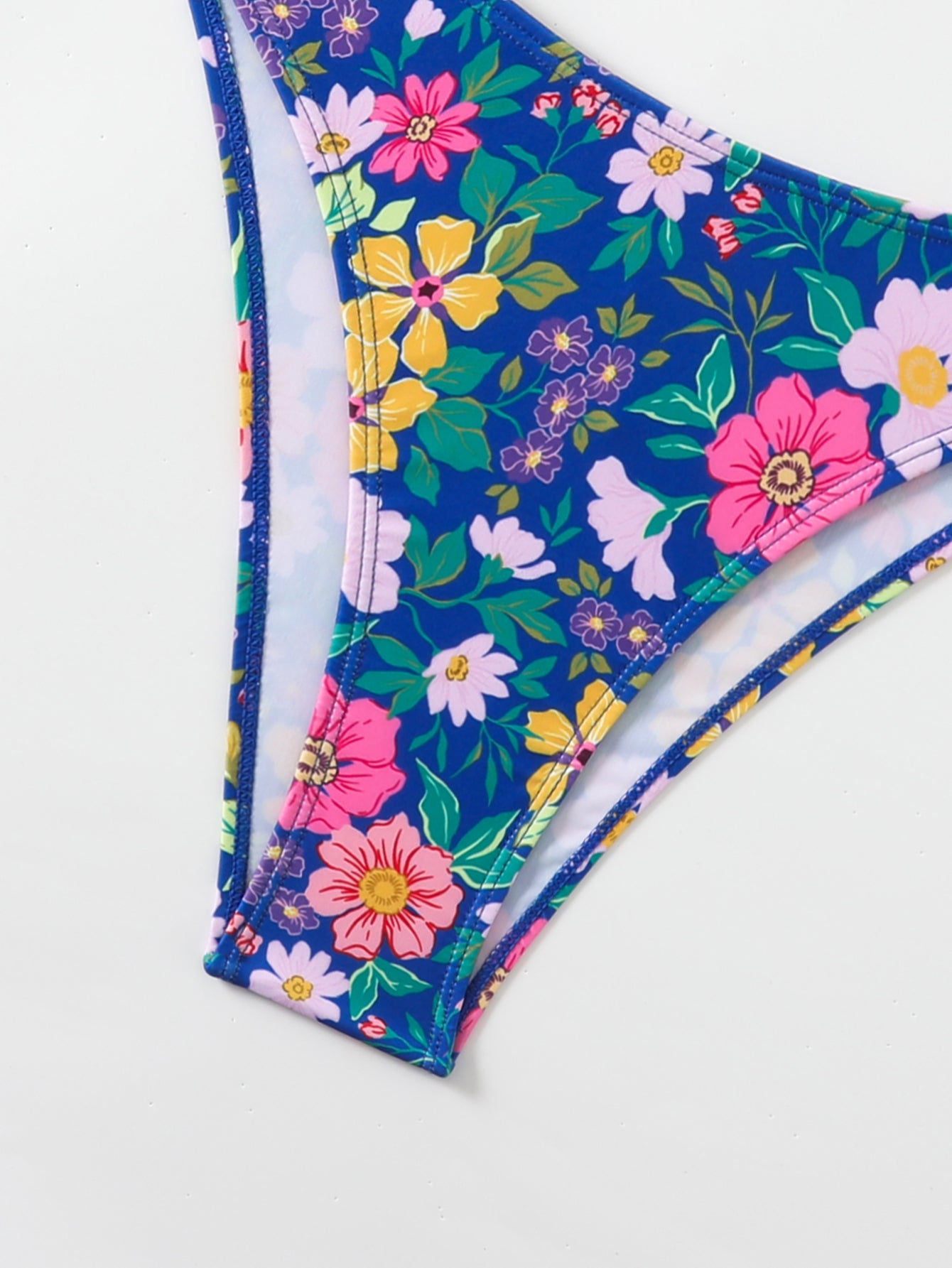 Colorful Floral Print Two-Piece Swimsuit with Tie-Front Top and High-Cut Bottom
