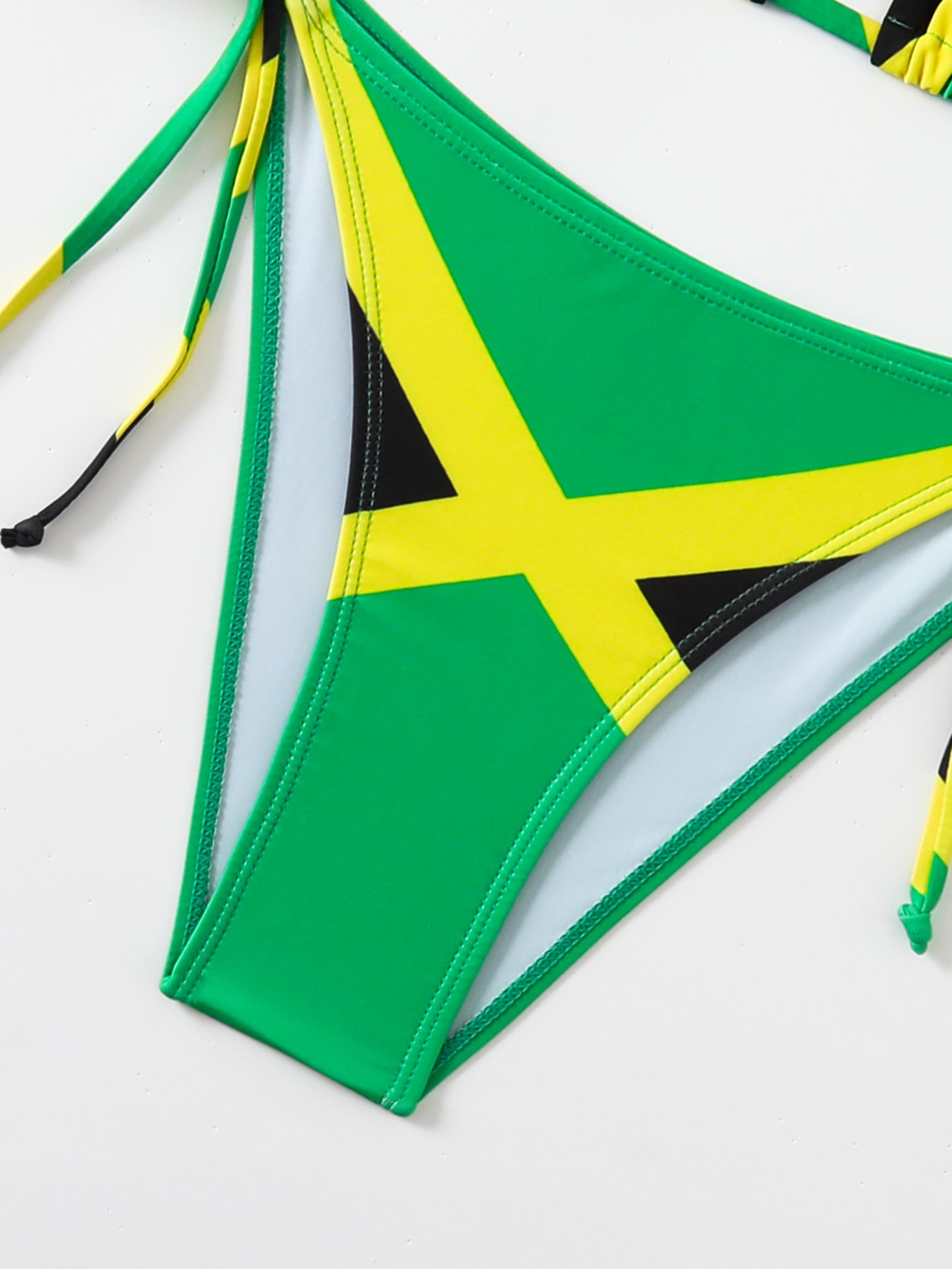 Vibrant Jamaican Flag Print Tie-Side Bikini Set with Adjustable Straps