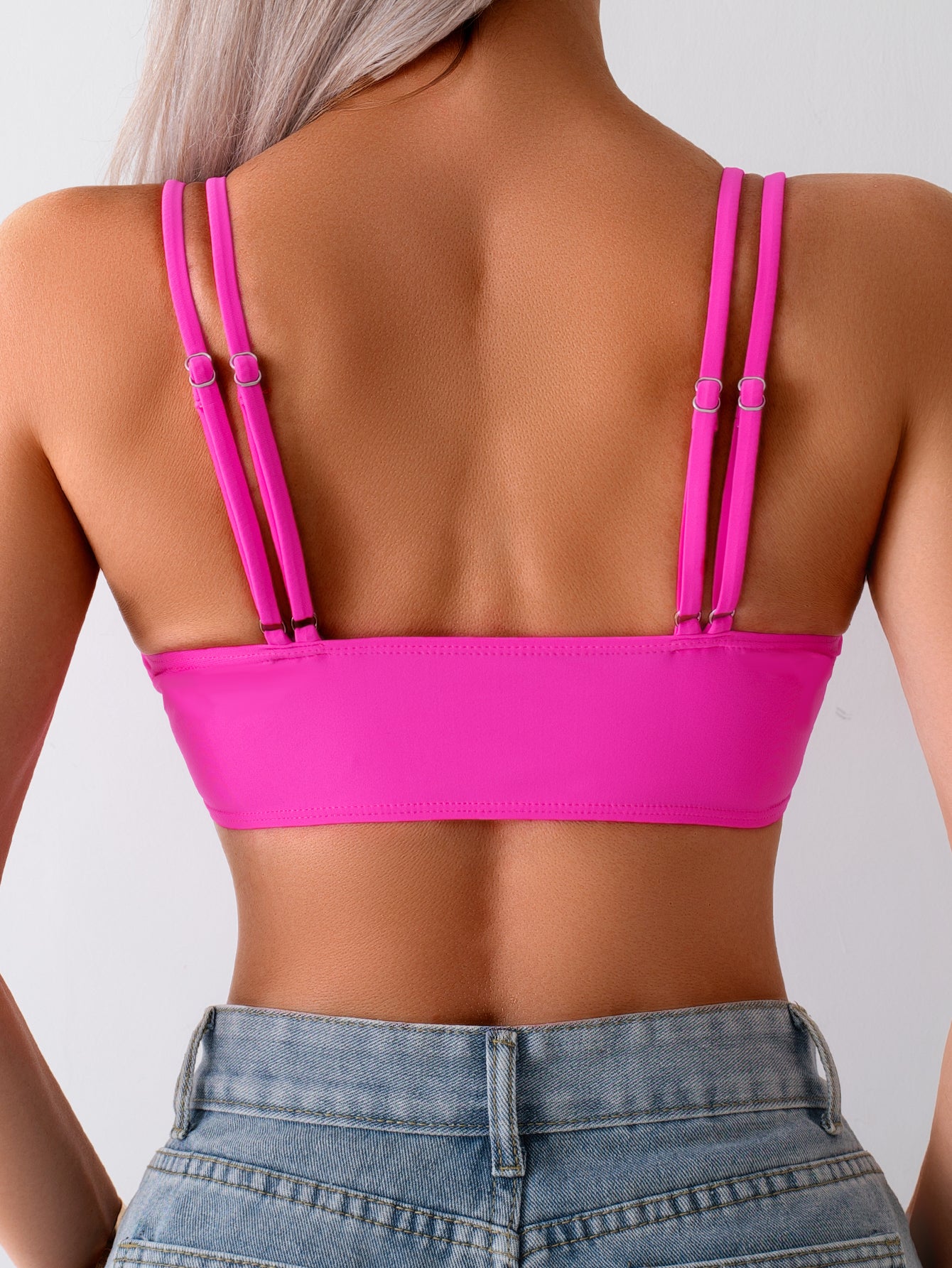 Bright Pink Double-Strap Bikini Top with Versatile Design for Women
