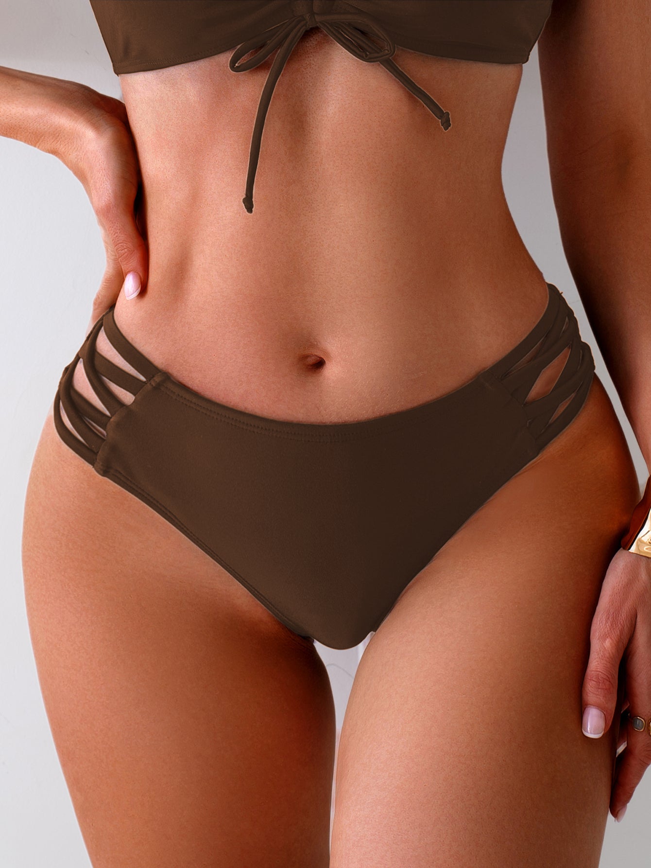 Vibrant Pink Tie-Front Bikini Set with Crisscross Side High-Cut Bottoms for Women