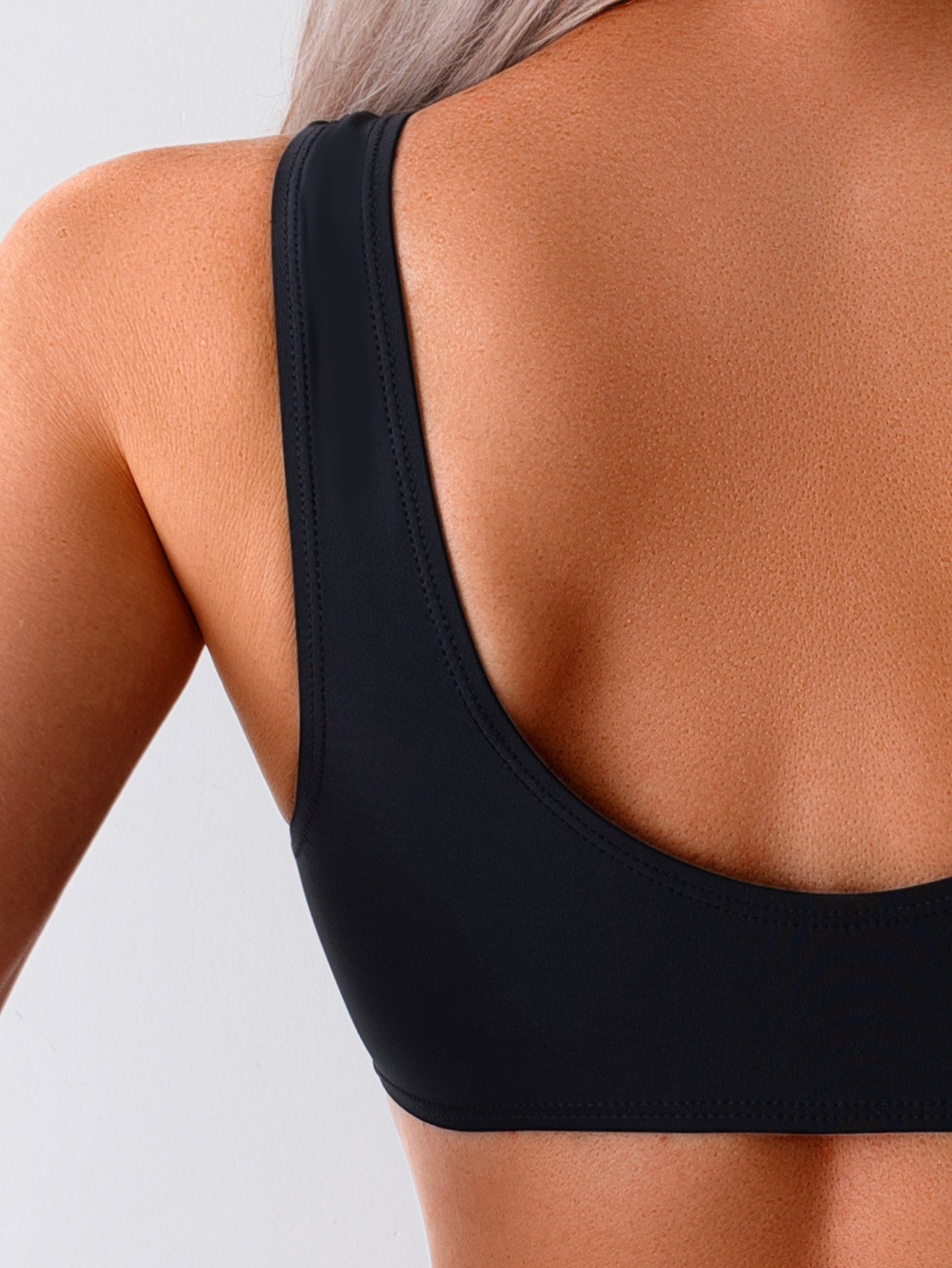 Sleek Black Ruched Bikini Top with Tie-Front Detail for Women