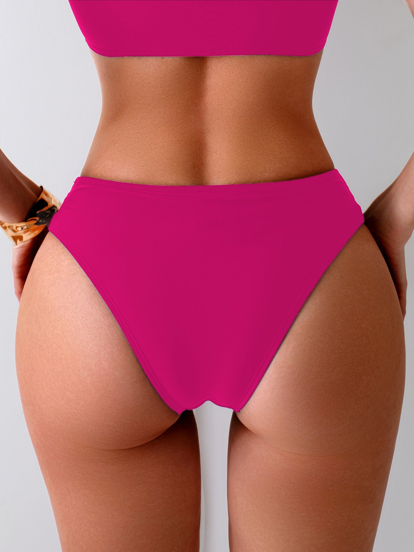 Vibrant Pink Tie-Front Bikini Set with Crisscross Side High-Cut Bottoms for Women