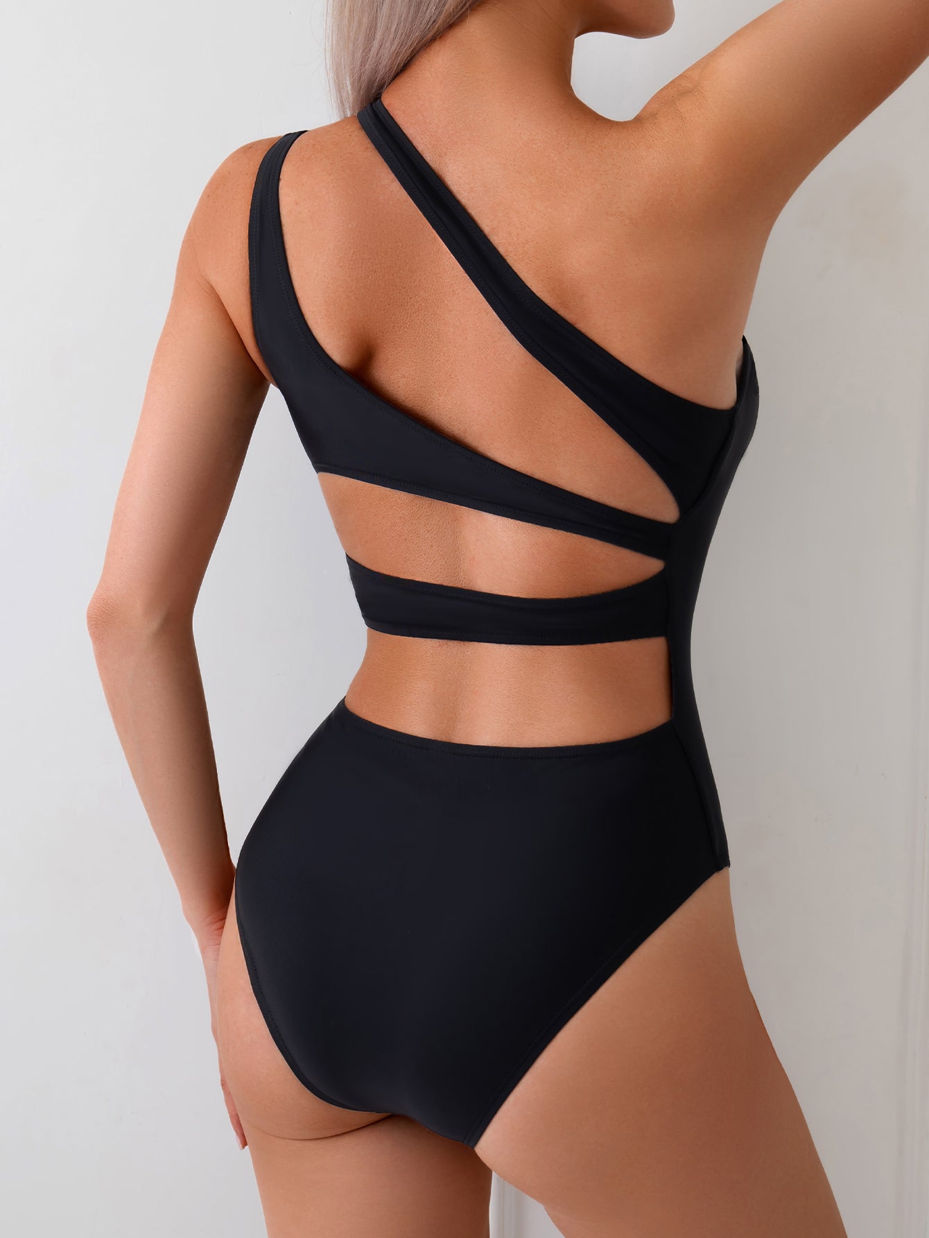 Chic Turquoise One-Piece Swimsuit with Asymmetrical Strap and Side Cut-Outs