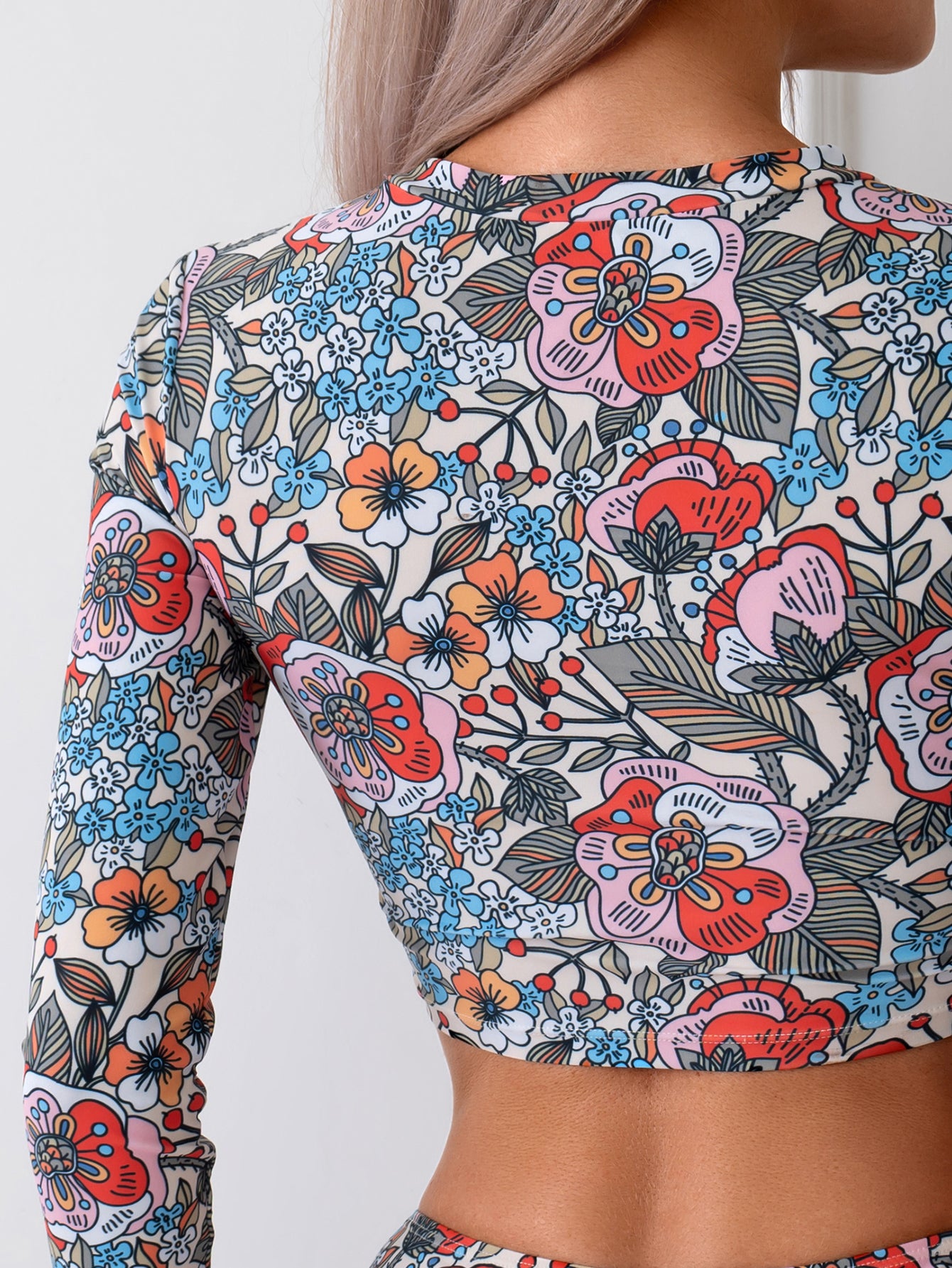 Vibrant Floral Print Long Sleeve Bikini Set with Matching Shorts for Women